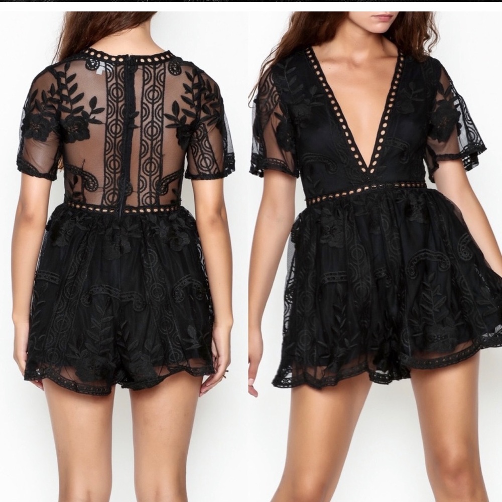 L'Atiste By Amy | Black Lace Embroidered Romper